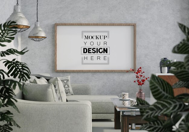 Posterlijst in woonkamer psd mockup