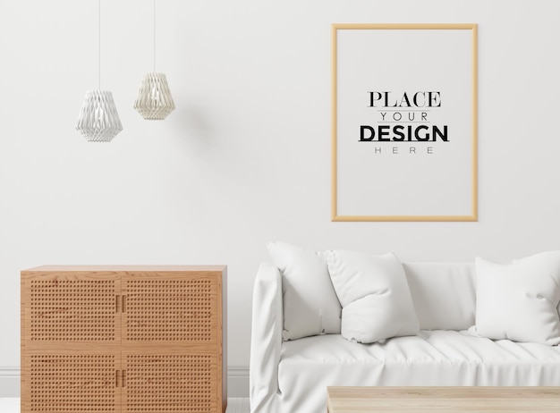 Posterlijst in woonkamer Psd Mockup