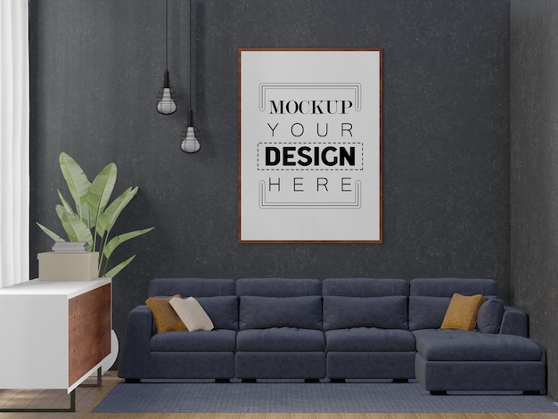 Posterlijst in woonkamer Psd Mockup