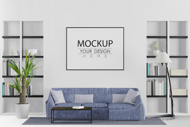 Posterlijst in woonkamer Psd Mockup