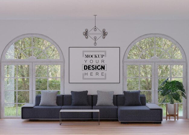 Posterlijst in woonkamer Psd Mockup