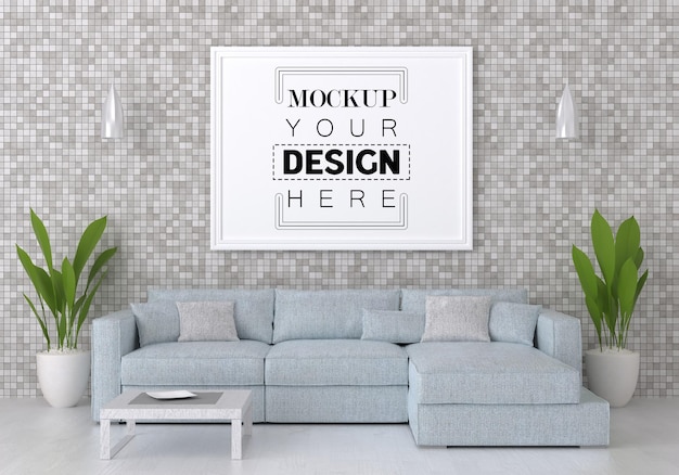 Posterlijst in woonkamer psd mockup