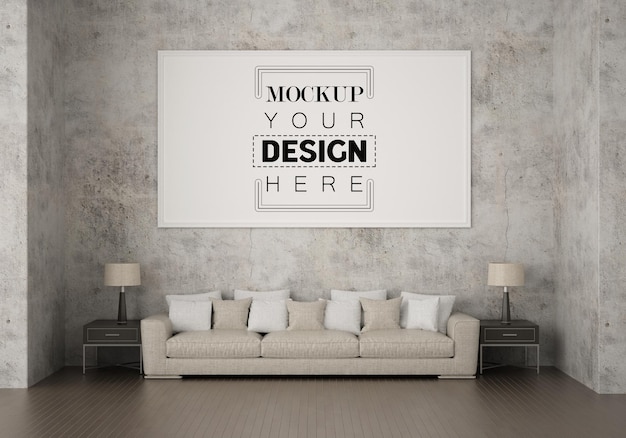 Posterlijst in woonkamer Psd Mockup