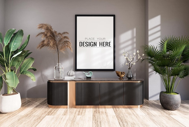 Posterlijst in woonkamer Psd Mockup