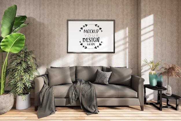 Posterlijst in woonkamer psd mockup