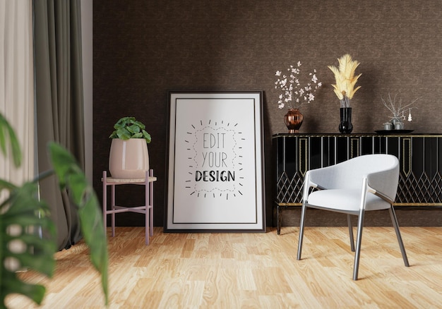 Posterlijst in woonkamer Psd Mockup