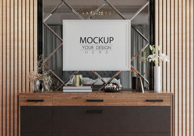 Posterlijst in woonkamer psd mockup