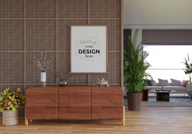 Posterlijst in woonkamer Psd Mockup