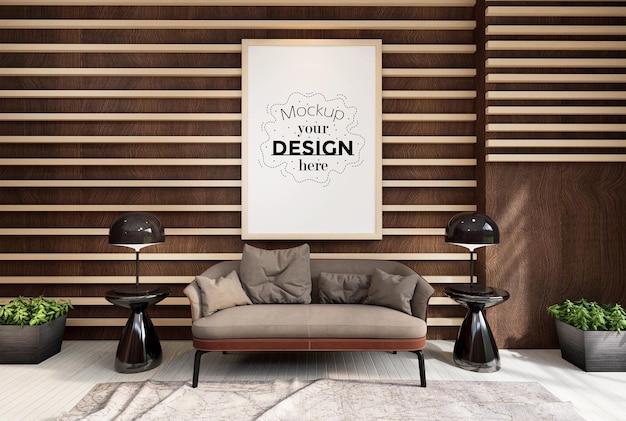 Posterlijst in woonkamer psd mockup