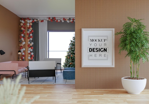 Posterlijst in woonkamer Psd Mockup