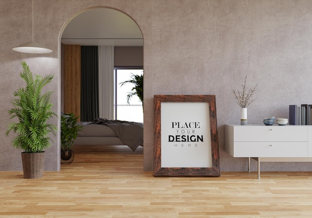 Posterlijst in woonkamer Psd Mockup