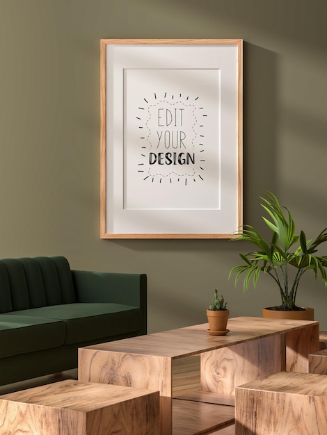 Posterlijst in woonkamer psd mockup