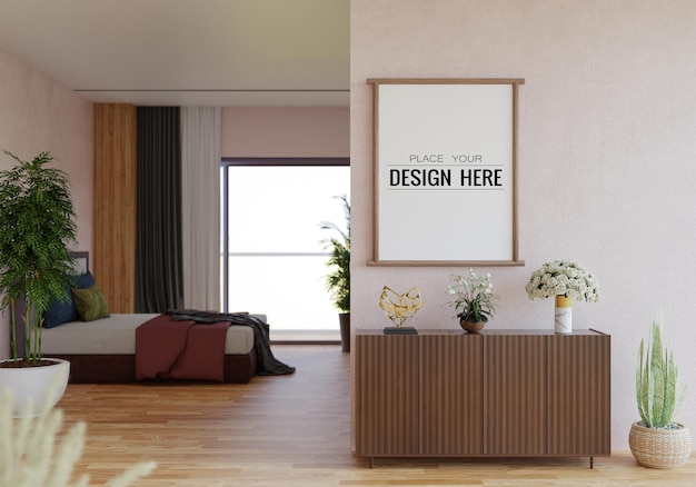 Posterlijst in woonkamer psd mockup