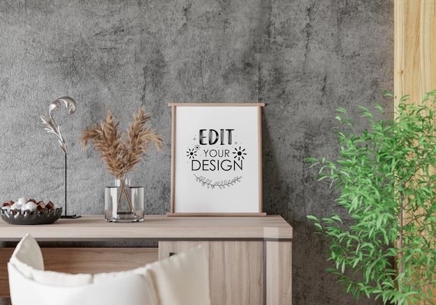 Posterlijst in woonkamer Psd Mockup