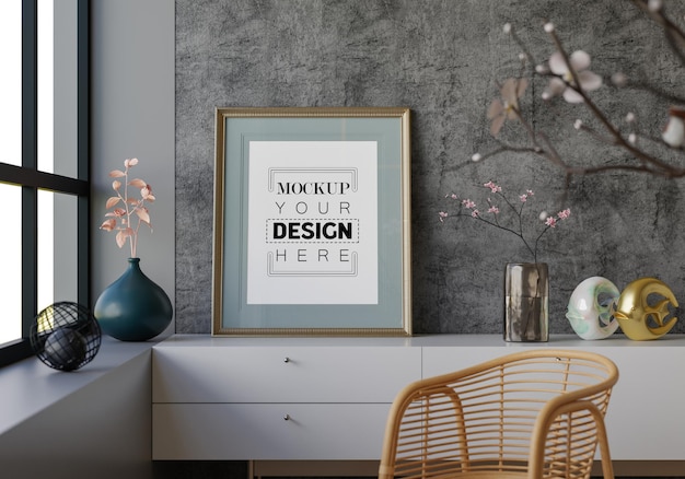 Posterlijst in woonkamer psd mockup