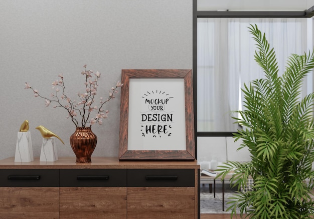 Posterlijst in woonkamer Psd Mockup