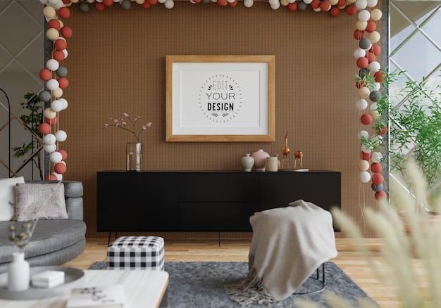 Posterlijst in woonkamer psd mockup