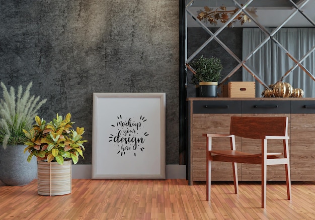 Posterlijst in woonkamer psd mockup