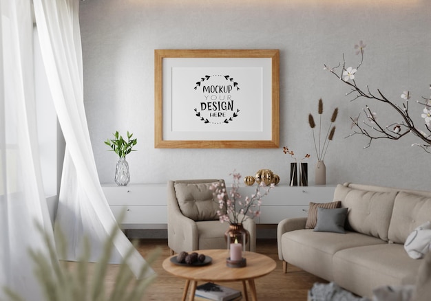 Posterlijst in woonkamer Psd Mockup