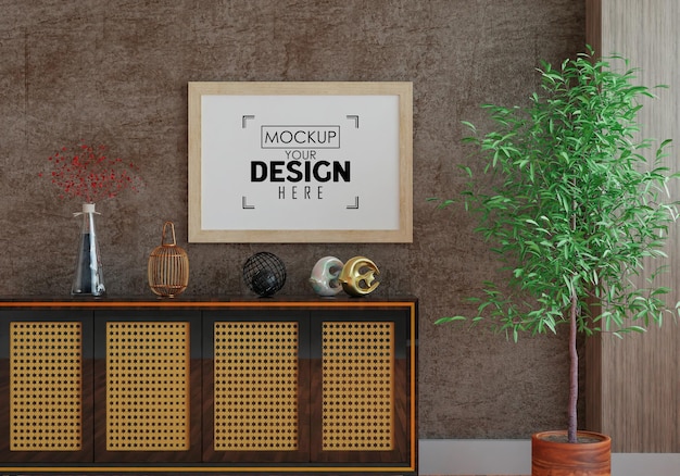 Posterlijst in woonkamer psd mockup