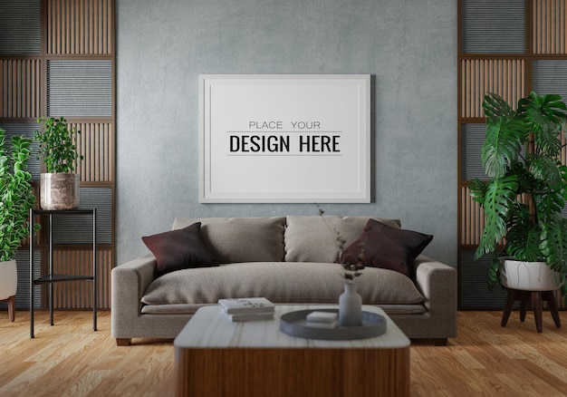 Posterlijst in woonkamer Psd Mockup