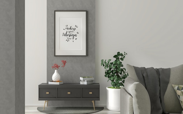 Posterlijst in woonkamer Psd Mockup