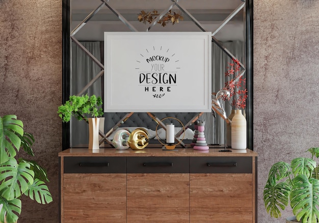 Posterlijst in woonkamer Psd Mockup