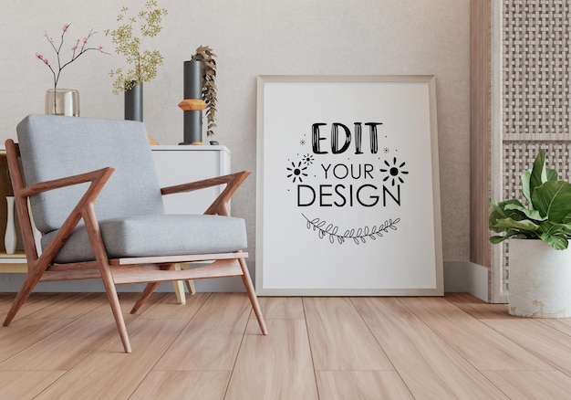 Posterlijst in woonkamer psd mockup