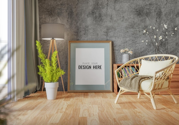 Posterlijst in woonkamer Psd Mockup