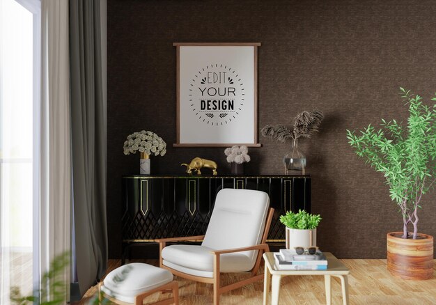 Posterlijst in woonkamer psd mockup