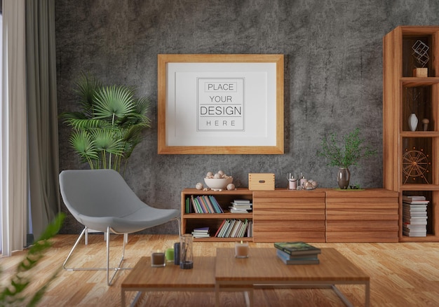 Posterlijst in woonkamer Psd Mockup