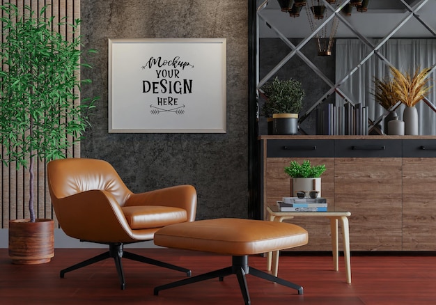 Posterlijst in woonkamer Psd Mockup