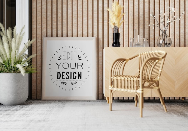 Posterlijst in woonkamer psd mockup