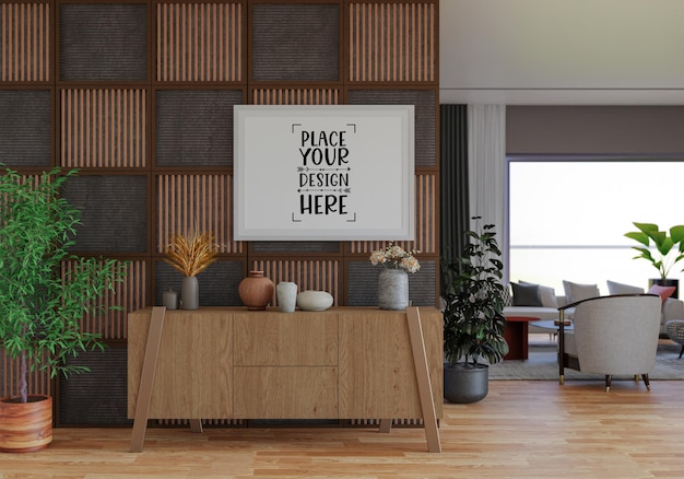 Posterlijst in woonkamer psd mockup