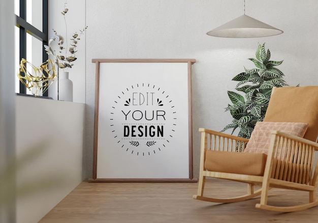 Posterlijst in woonkamer psd mockup