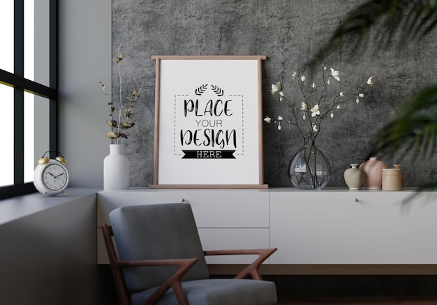 Posterlijst in woonkamer Psd Mockup