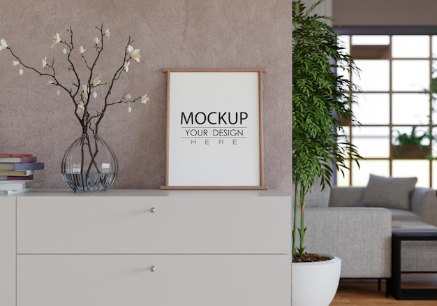 Posterlijst in woonkamer psd mockup