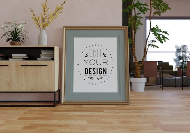 Posterlijst in woonkamer psd mockup