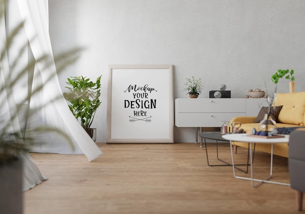 Posterlijst in woonkamer psd mockup