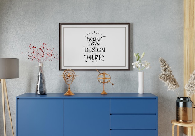 Posterlijst in woonkamer Psd Mockup