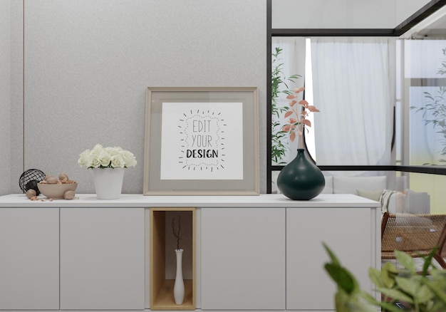 Posterlijst in woonkamer Psd Mockup