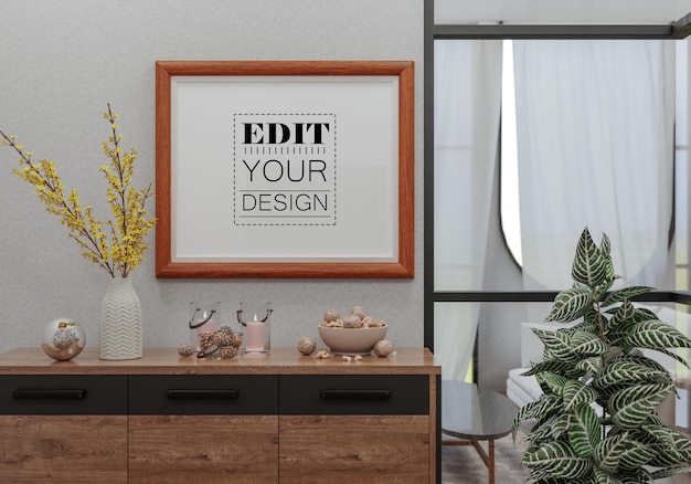 Posterlijst in woonkamer psd mockup