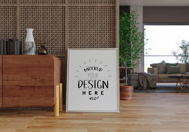 Posterlijst in woonkamer Psd Mockup