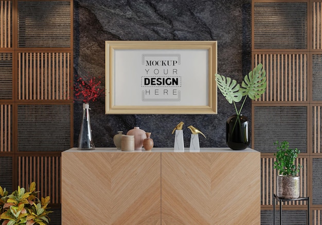 Posterlijst in woonkamer psd mockup