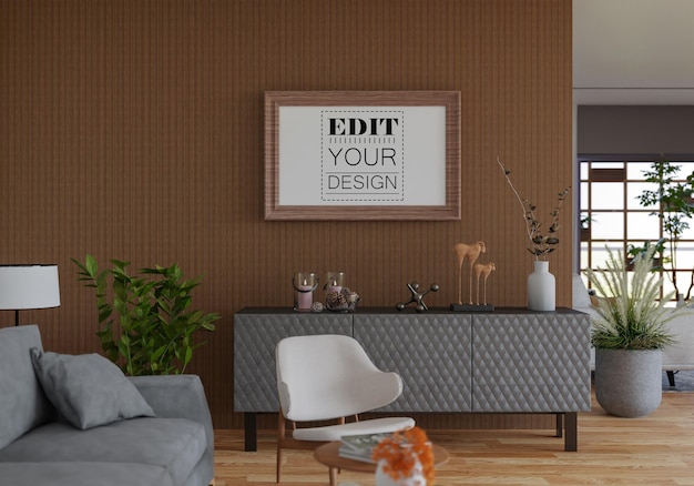 Posterlijst in woonkamer psd mockup