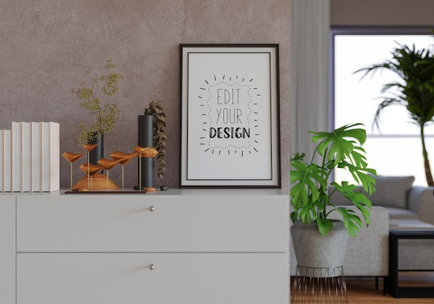 Posterlijst in woonkamer Psd Mockup