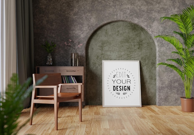 Posterlijst in woonkamer Psd Mockup