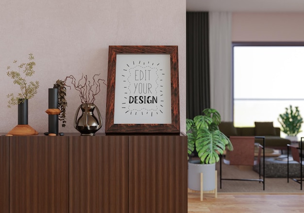 Posterlijst in woonkamer psd mockup