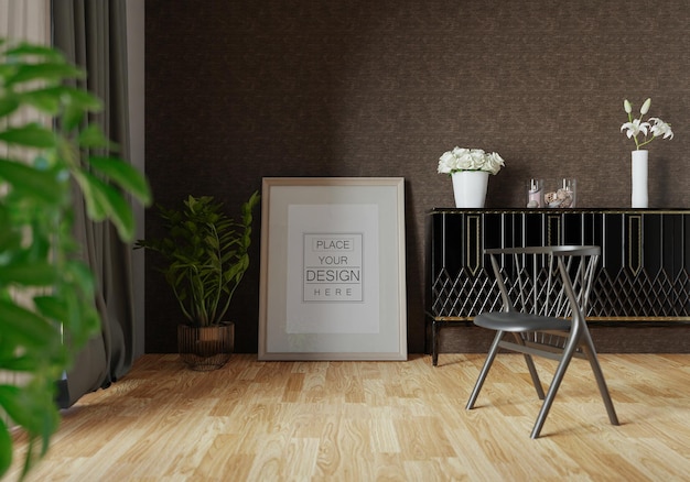 Posterlijst in woonkamer psd mockup