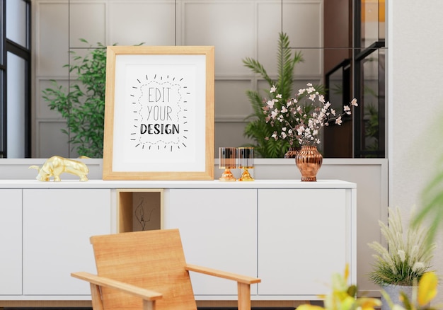 Posterlijst in woonkamer psd mockup